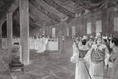 Remoção de uma tábua de um templo confucionista (litografia) de Henry Charles Seppings Wright