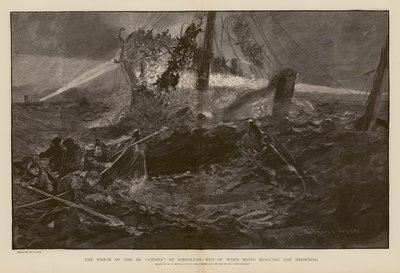 Salvamento de afogados durante o naufrágio do SS Utopia, Gibraltar (gravura) de Henry Charles Seppings Wright