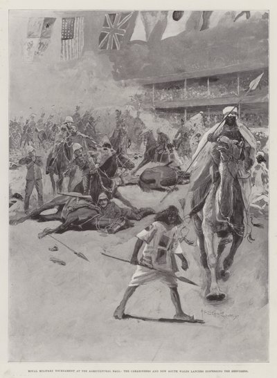 Torneio Militar Real no Salão Agrícola, os Carabineiros e os Lanceiros de Nova Gales do Sul dispersam os Derviches de Henry Charles Seppings Wright