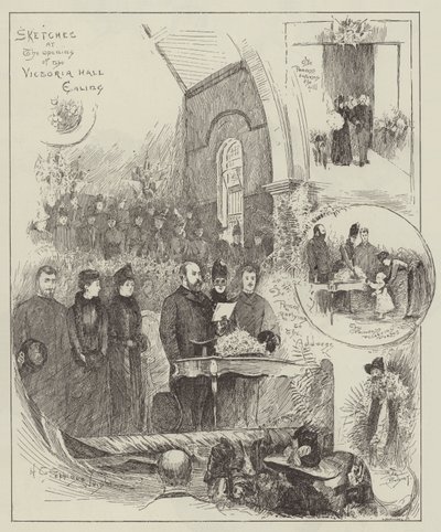 Esboços na abertura do salão de Victoria, Ealing de Henry Charles Seppings Wright
