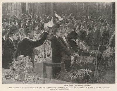 O banquete para M Santos Dumont no Hotel Metropole, 25 de novembro, recepção entusiasta da Aeronauta Brasileira de Henry Charles Seppings Wright