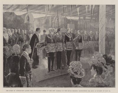 O duque de Connaught lançando a pedra fundamental das novas escolas da Royal Masonic Institution for Boys em Bushey em 12 de maio de Henry Charles Seppings Wright