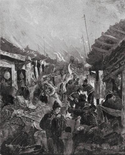 O saque de Pequim pelo rebelde Li (litografia) de Henry Charles Seppings Wright