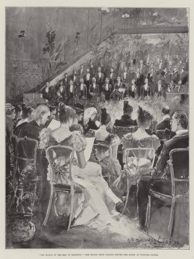 A Marcha dos Homens de Harlech, o Coro Galês Cantando antes da Rainha no Castelo de Windsor de Henry Charles Seppings Wright