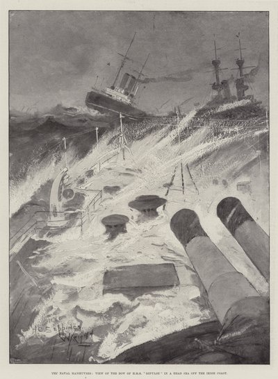 As manobras navais, vista do arco de HMS repulse em um mar de cabeça fora da costa irlandesa de Henry Charles Seppings Wright
