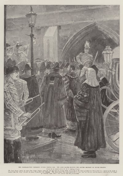 A Cerimônia de Proclamação dentro de Temple Bar, o Lord Mayor lendo a Carta trazida por Rouge Dragon de Henry Charles Seppings Wright