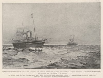 A viagem experimental do novo iate do rei, Victoria e Albert, o iate falando o centurião amarrado em casa ao largo da costa de Portugal de Henry Charles Seppings Wright