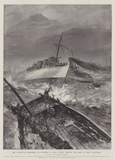 O tufão em Hong-Kong em 10 de novembro, HMS Otter resgatando a tripulação do HMS Sandpiper de Henry Charles Seppings Wright