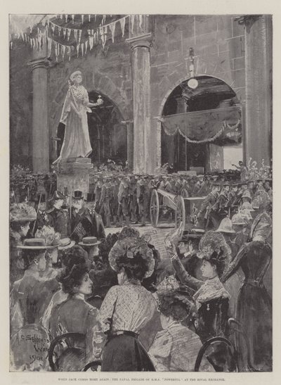 Quando Jack voltar para casa, a brigada naval da HMS Powerful no Royal Exchange de Henry Charles Seppings Wright