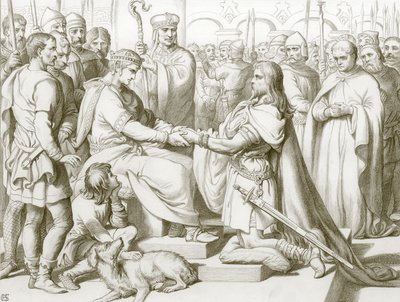 Como Hereward foi ter com o rei (gravura) de Henry Courtney (after) Selous