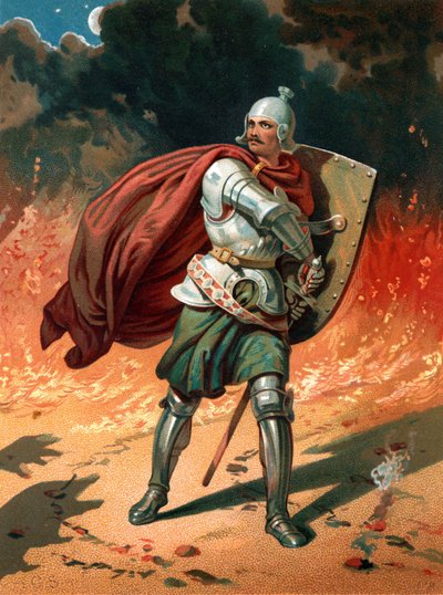 "Cristão, o peregrino do título, em combate com Apollyon, o Destruidor, o Anjo do Poço Sem Fundo" de Henry Courtney Selous