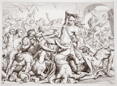 Como Hereward limpou Bourne de franceses, ilustração de Hereward the Great, de Charles Kingsley, pub. 1870, gravado por CG Lewis (gravura em chapa de aço) de Henry Courtney Selous