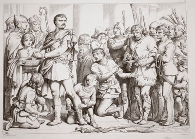 Como Hereward jogou o oleiro e enganou o rei, ilustração de Hereward the Great por Charles Kingsley, bar. 1870, gravado por CG Lewis (gravura em chapa de aço) de Henry Courtney Selous
