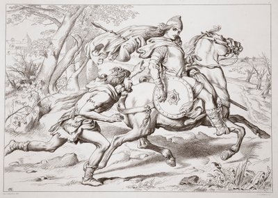 Como Martin Lightfoot assume Hereward, ilustração de Hereward the Great, de Charles Kingsley, pub. 1870, gravado por CG Lewis (gravura em chapa de aço) de Henry Courtney Selous