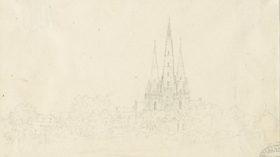 Catedral de Lichfield - Vista leste: desenho a lápis, sd [ Séc. 19] de Henry Curzon Allport