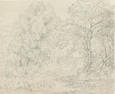 Tamworth - Vista Rural: desenho a caneta e tinta, nd [1788-1855] de Henry Curzon Allport