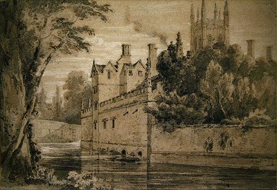 Magdalen College - Uma Vista em Cherwell olhando para a Ponte (lápis e aguarela sobre papel) de Henry Edridge