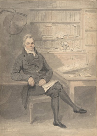 Retrato de um homem sentado em frente a uma escrivaninha, 1795-1800. de Henry Edridge