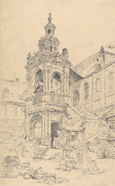 O alpendre da Halle da Haute Vielle Tour, Rouen de Henry Edridge