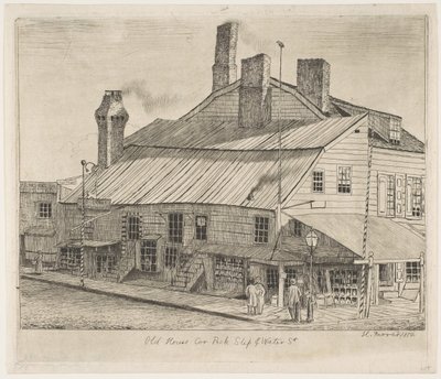 Casa velha, canto de Peck Slip e rua da água das cenas da velha Nova York, 1870. de Henry Farrer