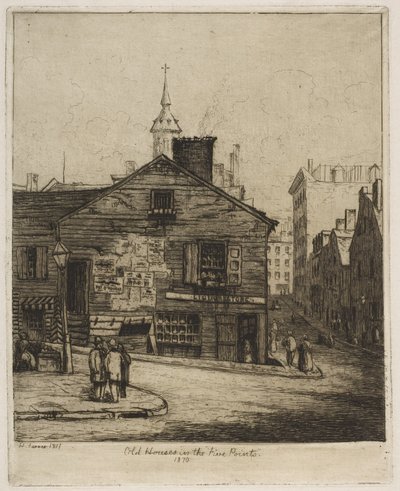 Casas antigas nos «Five Points», 1870, de «Scenes of Old New York» de Henry Farrer