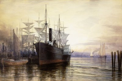 Pôr do sol, porto de Nova York, 1880 de Henry Farrer