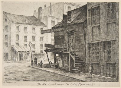 A velha casa de praia, na esquina da Cedar Street com a Greenwich Street, de «Cenas da velha Nova Iorque» de Henry Farrer