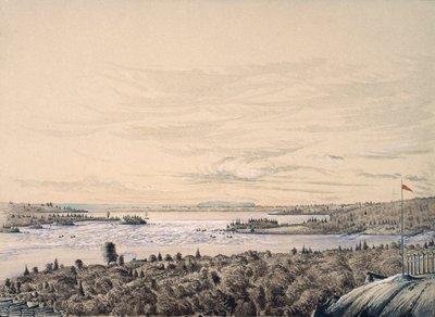 Sault de Ste. Marie entre os Lagos Huron e Superior, 1842 (wc no papel) de Henry Francis Ainslie