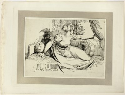 A Woman Sitting by the Window (“Evening Thou Bringest All”), da primeira edição de Specimen of Polyautography de Johann Heinrich Füssli
