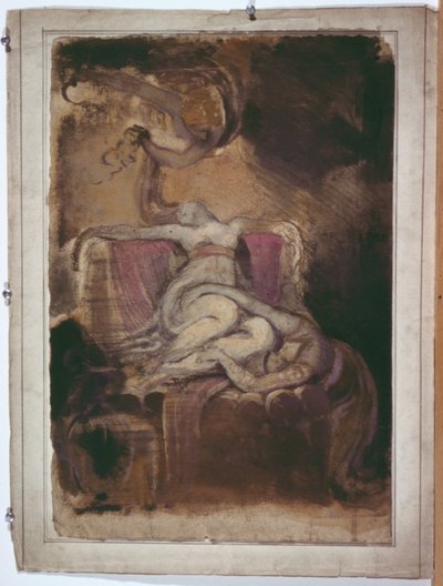 Esboço para "Dido na pira funerária" (anverso); Esboço erótico de homem e mulher (verso) de Henry Fuseli