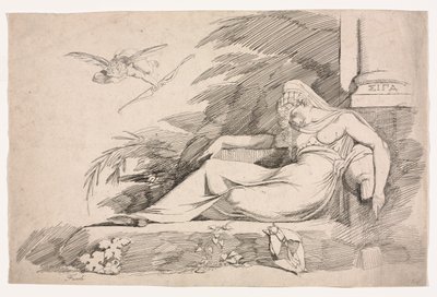Mulher adormecida com um Cupido de Johann Heinrich Füssli
