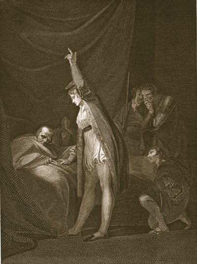 A morte do cardeal Beaufort, gravado por W. Bromley, ilustração de David Hume "A História da Inglaterra", pub. por R. Bowyer, Londres, 1812 de Johann Heinrich Füssli