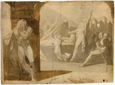 O duque de Gloucester à espera de Lady Anne no cortejo fúnebre de seu sogro, o rei Henrique VI (reto); Nu masculino em pé, inclinado para a frente (verso) de Johann Heinrich Füssli