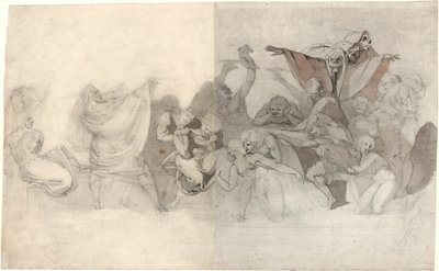 Triumph of Death: Três Esqueletos Invadindo um Bacanal Orquestrado por um Mago ou um Demônio Maligno de Johann Heinrich Füssli