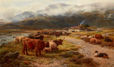 Highland Drove Resting, Argyllshire (óleo sobre tela) de Henry Garland
