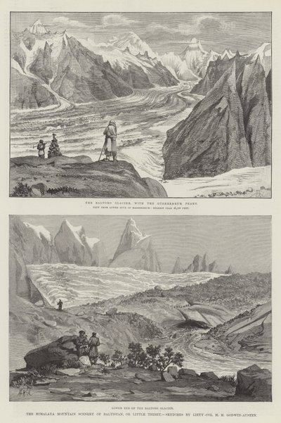A paisagem da montanha do Himalaya de Baltistan, ou pouco Thibet de Henry Haversham Godwin Austen
