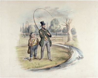 Pesca à perca, Teddington, de um conjunto de seis imagens de &39;Angling&39; (litografia colorida à mão) de Henry Heath