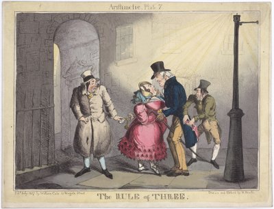 Regra dos Três, placa 7 da Aritmética, 1822 (gravura colorida à mão) de Henry Heath