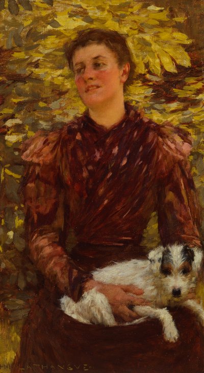 Moça com um cachorro (óleo sobre tela) de Henry Herbert La Thangue