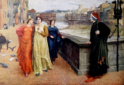 Dante Alighieri encontra-se com a sua musa Beatrice Portinari em Florença de Henry Holiday