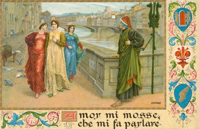 Poeta italiano Dante Alighieri e Beatrice Portinari (chromolitho) de Henry Holiday