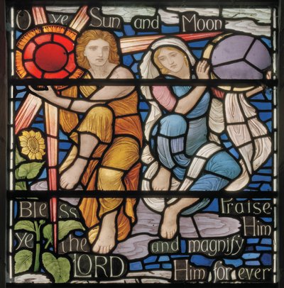 O Ye Sol e Lua, Detalhe da janela da Benedicite, c.1895 (vitral) de Henry Holiday
