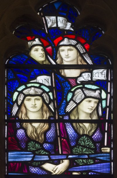Yeovil, São João Batista, Lowndes & Drury, Henry Holiday, Paz na Terra, Anjos, 1917-18 de Henry Holiday