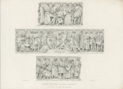 Esculturas no pódio do Albert Memorial de Henry Hugh Armstead