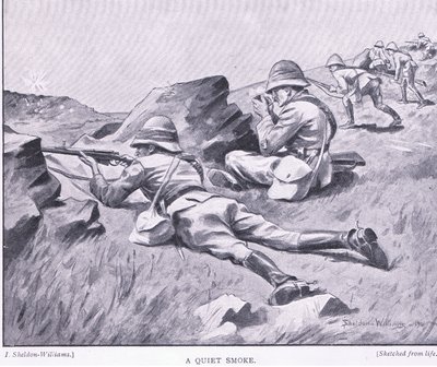 Um fumo calmo, de After Pretoria: The Guerilla War publicado pela Harmsworth Bros Limited de Henry Inglis Jodrel Sheldon Williams