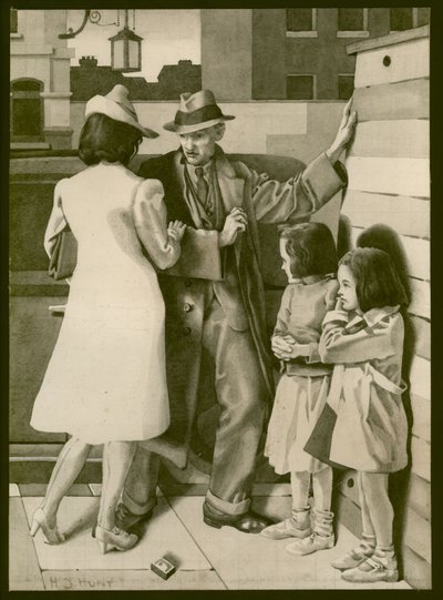 Uma altercação, c.1935 (lavagem sobre papel) de Henry J. Hunt
