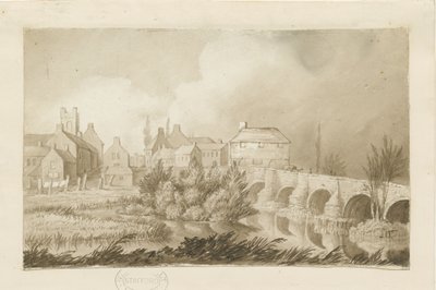 Ponte e cidade de Burton-upon-Trent: desenho em sépia, nd [c 1840] de Henry James Noyes