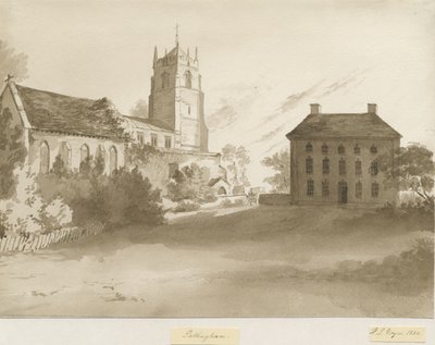 Igreja de Pattingham e Casa do Vicariato: desenho em sépia, 1844 de Henry James Noyes