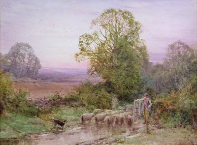 Herding the Sheep (aguarela) de Henry John Sylvester Stannard