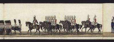 Parte da visão panorâmica de toda a procissão fúnebre de Arthur, Duque de Wellington (aquatinta colorida) de Henry Jr and Sala Alken